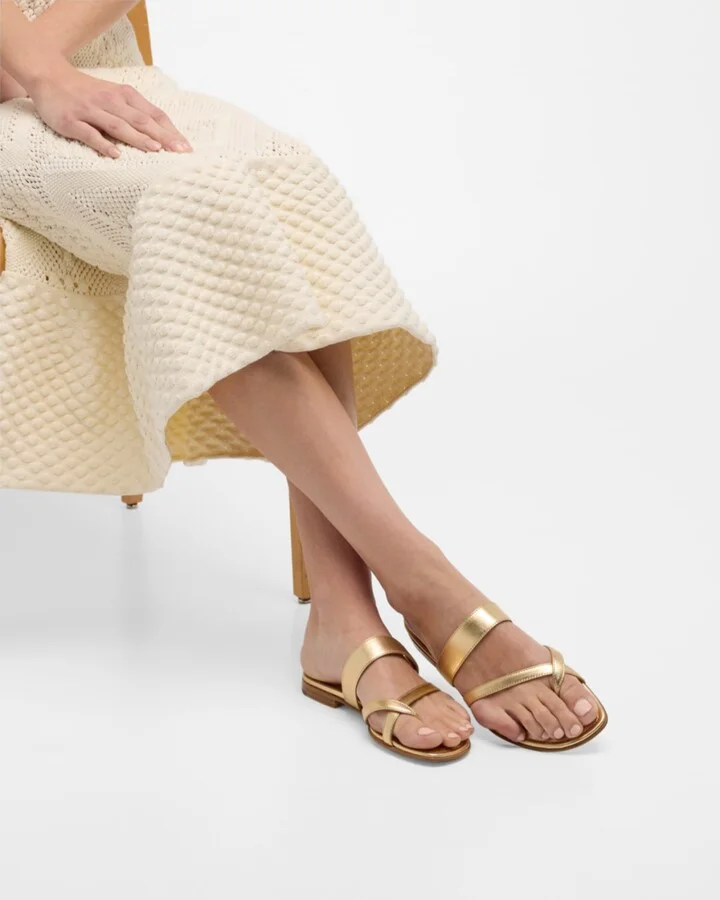Susa Metallic Crisscross Flat Sandals - Image 3