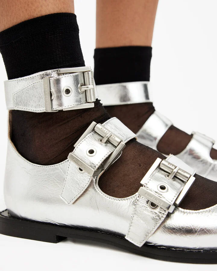 Susan Buckle Metallic Leather Shoes - Image 4