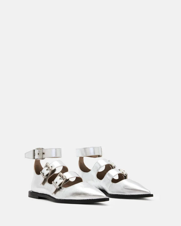 Susan Buckle Metallic Leather Shoes - Image 5