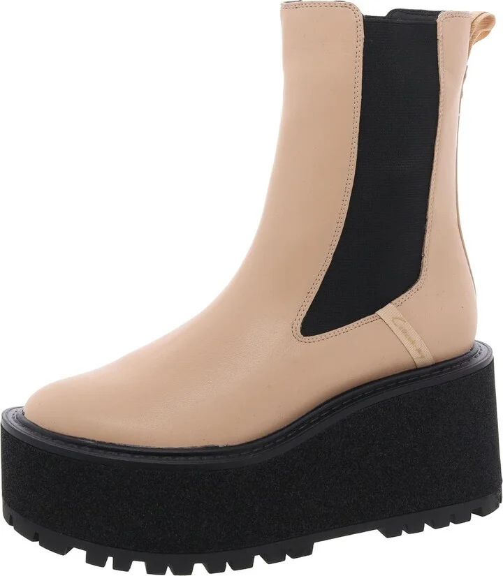 Susan Womens Faux Leather Chunky Chelsea Boots