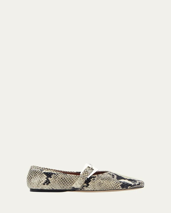 Sveva Snake-Embossed Mary Jane Ballerina Flats