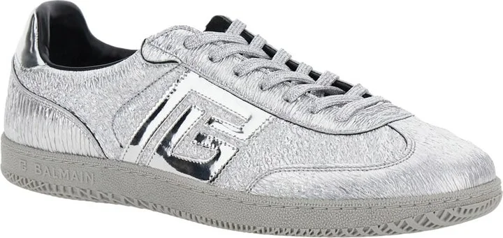 'swan' Silver Colored Low Top Sneakers With Logo Detail In Metallic Leather And Tech Fabric Man - Image 2