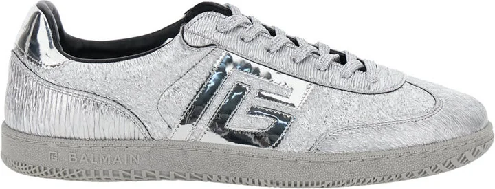 'swan' Silver Colored Low Top Sneakers With Logo Detail In Metallic Leather And Tech Fabric Man