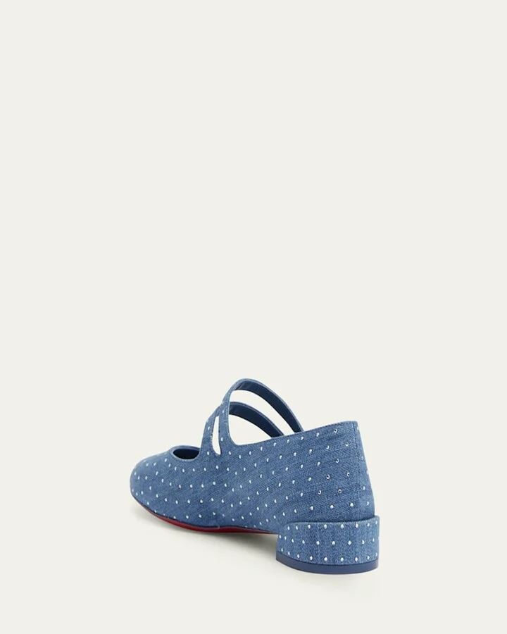 Sweet Jane Strass Denim Red Sole Ballerina Flats - Image 2