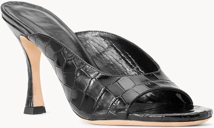 Sylvia Leather Mule Sandals In Black Croc Embossed