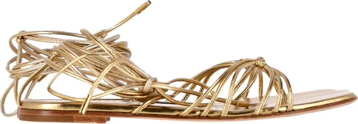 Sylvie Strappy Flat Sandals in Gold Lamb Leather