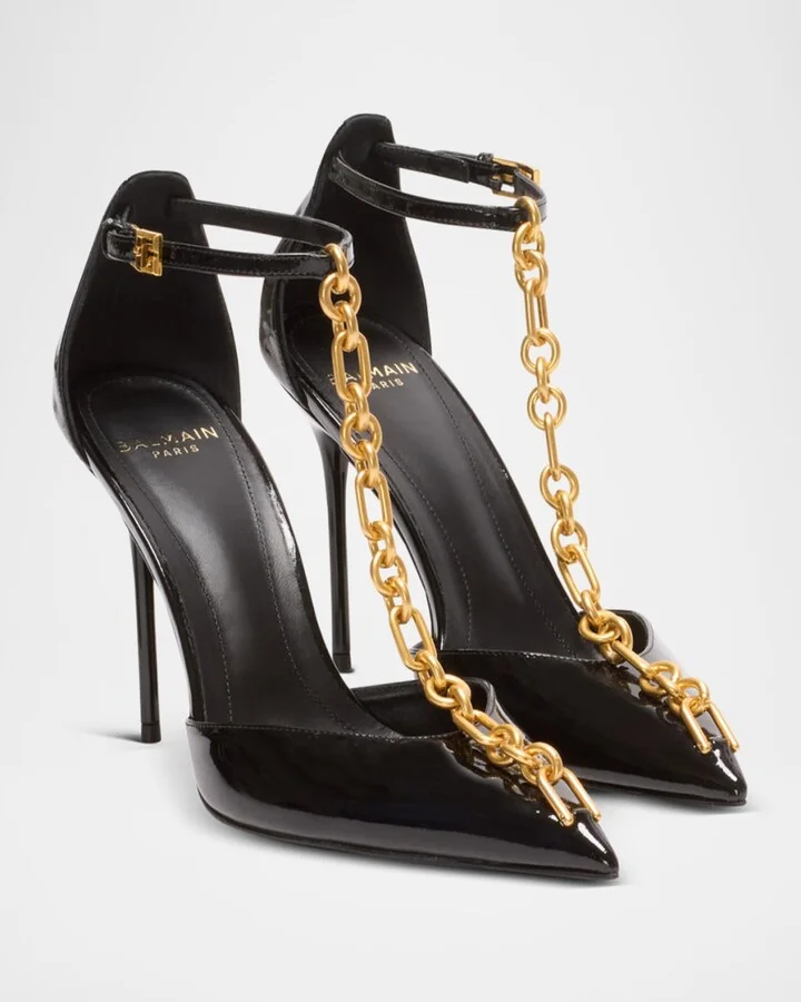 Sync Patent Leather Chain T-Strap Pumps - Image 5
