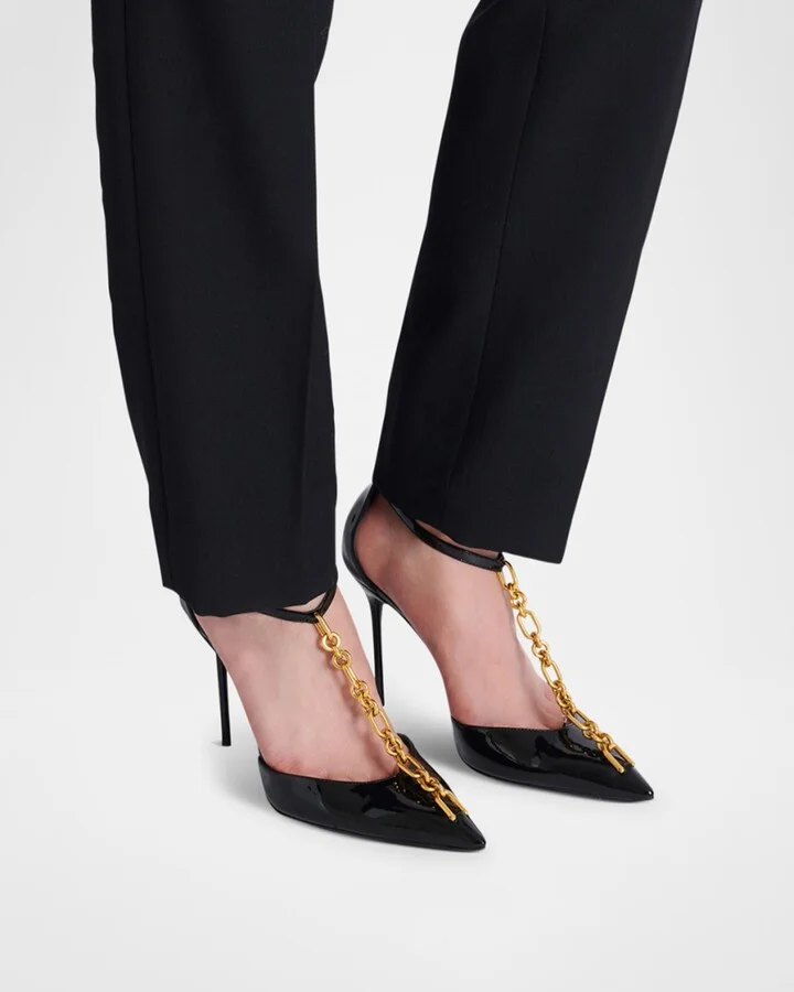 Sync Patent Leather Chain T-Strap Pumps - Image 6