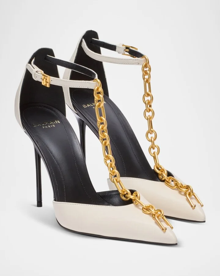 Sync Patent Leather Chain T-Strap Pumps - Image 6
