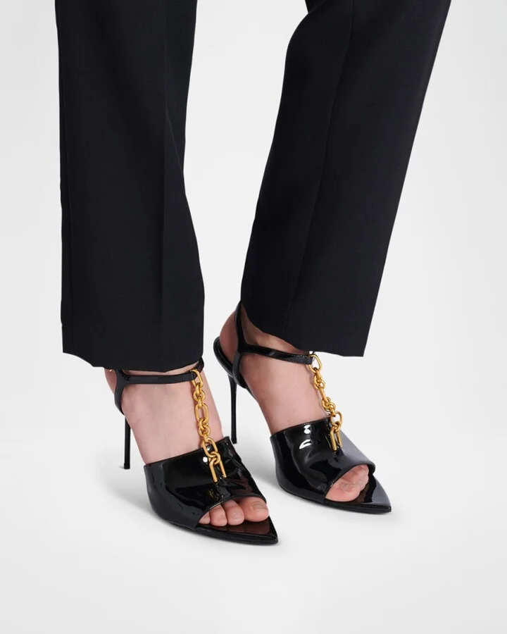 Sync Patent Leather Chain T-Strap Stiletto Sandals - Image 7
