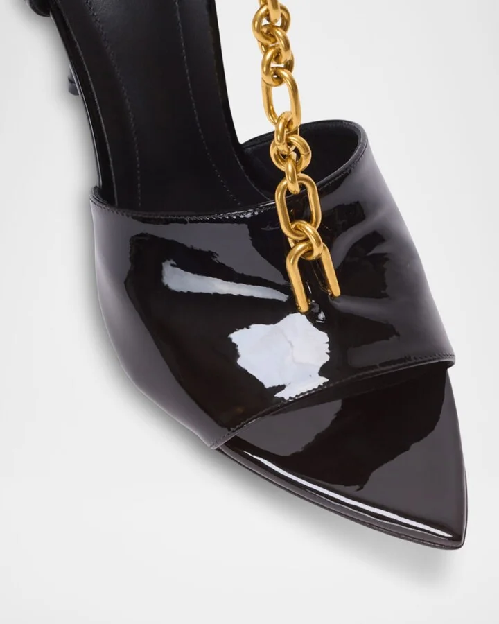 Sync Patent Leather Chain T-Strap Stiletto Sandals - Image 10