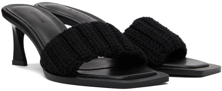 System Black Crochet Heeled Sandals - Image 4