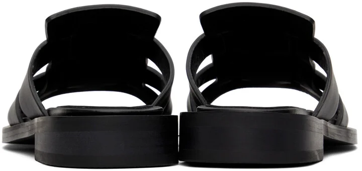 System Black Leather Flat Sandals - Image 2