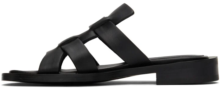 System Black Leather Flat Sandals - Image 3