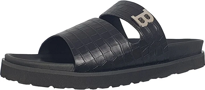 Syxten 6302328 Men's Black Embossed Calf Leather Sandals
