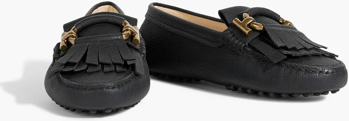T-Ring fringed pebbled-leather loafers - Image 2