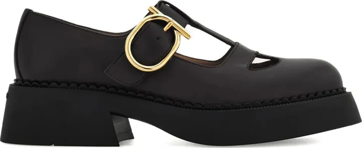 T-strap buckle loafers