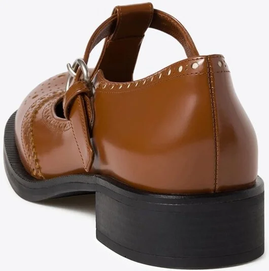 T-strap Leather Brogue Shoes - Image 2