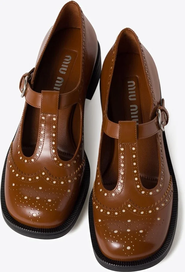 T-strap Leather Brogue Shoes - Image 3