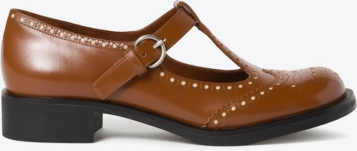 T-strap Leather Brogue Shoes