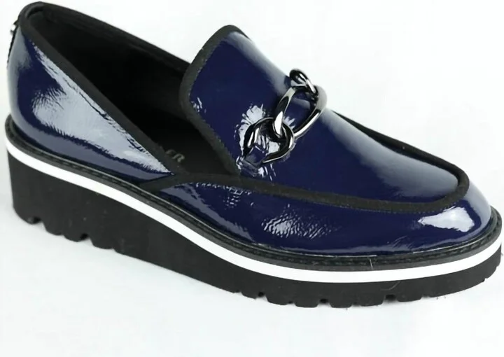 Tabitha Wedge Loafer In Dark Blue Patent
