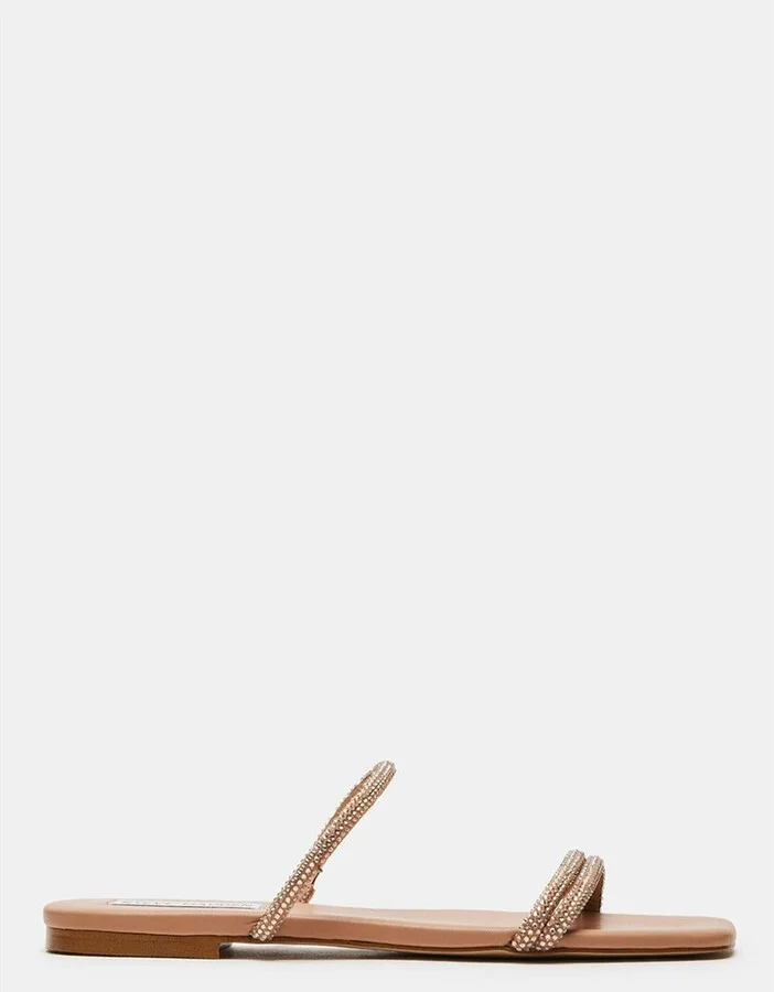 Tahiti Womens Rhinestone Faux Leather Slide Sandals