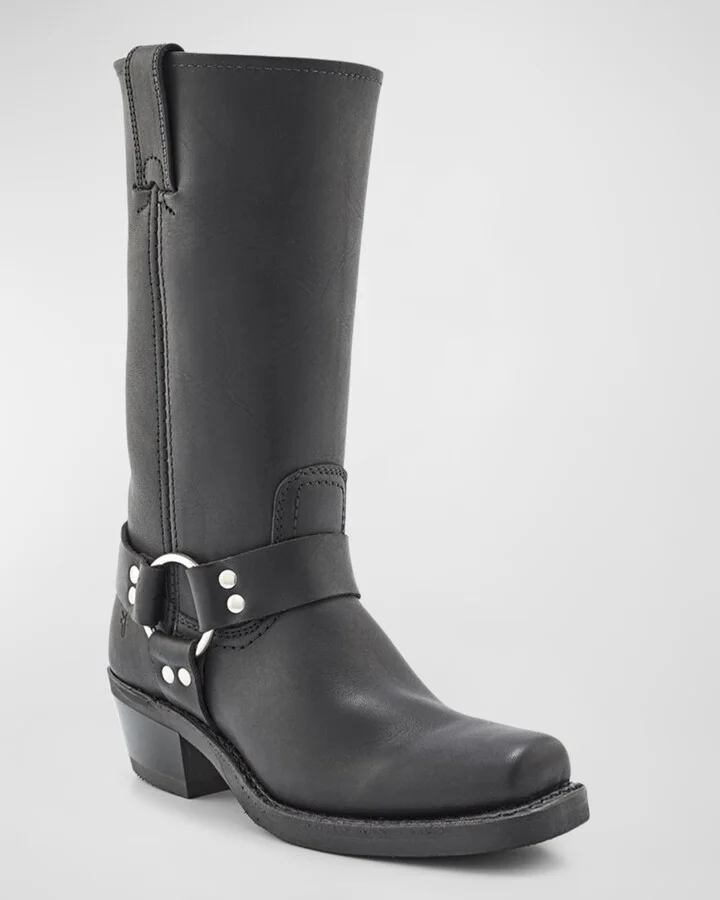 Tall Leather Harness Biker Boots - Image 3