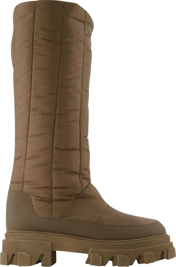 Tall Puffer Boots in Khaki Poly