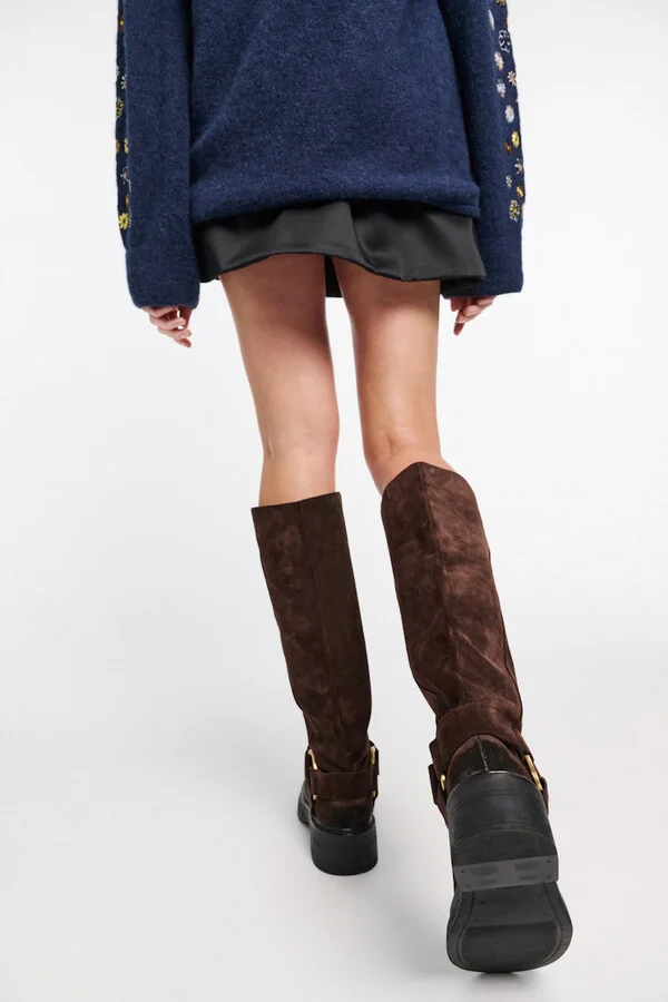 Tall waxed suede combat boots with signature D-ring - Image 4