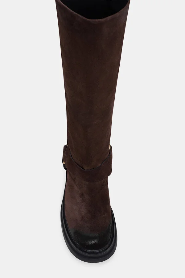 Tall waxed suede combat boots with signature D-ring - Image 6