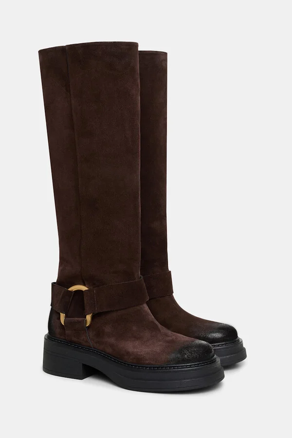 Tall waxed suede combat boots with signature D-ring - Image 7
