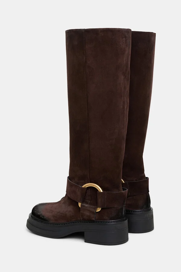Tall waxed suede combat boots with signature D-ring - Image 8
