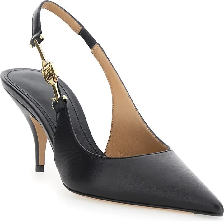 'Tally' Black Slingback Pumps With Medium Stiletto Heel In Leather Woman - Image 2