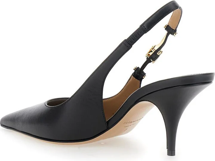 'Tally' Black Slingback Pumps With Medium Stiletto Heel In Leather Woman - Image 3