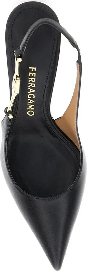 'Tally' Black Slingback Pumps With Medium Stiletto Heel In Leather Woman - Image 4
