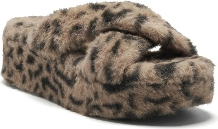 Talulla Womens Faux Fur Slides Flatform Sandals