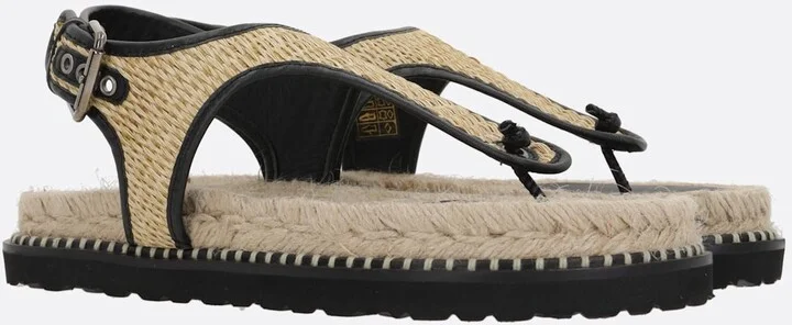 Tamesis/104 Thong Sandals In Raffia And Smooth Leather - Image 2