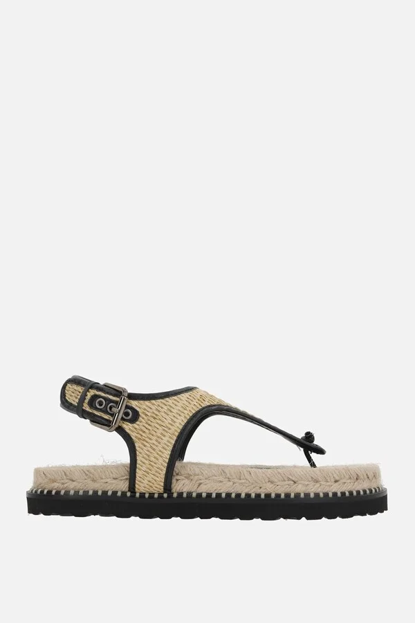 Tamesis/104 Thong Sandals In Raffia And Smooth Leather