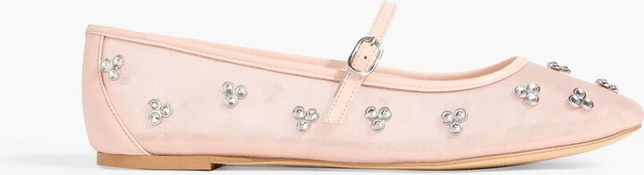 Tammy crystal-embellished mesh Mary Jane flats