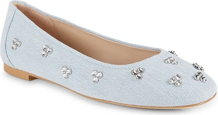Tammy Denim Crystal Embellished Ballet Flats - Image 2