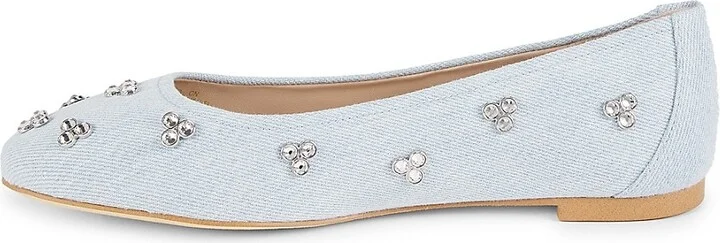 Tammy Denim Crystal Embellished Ballet Flats - Image 4