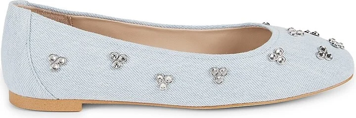 Tammy Denim Crystal Embellished Ballet Flats