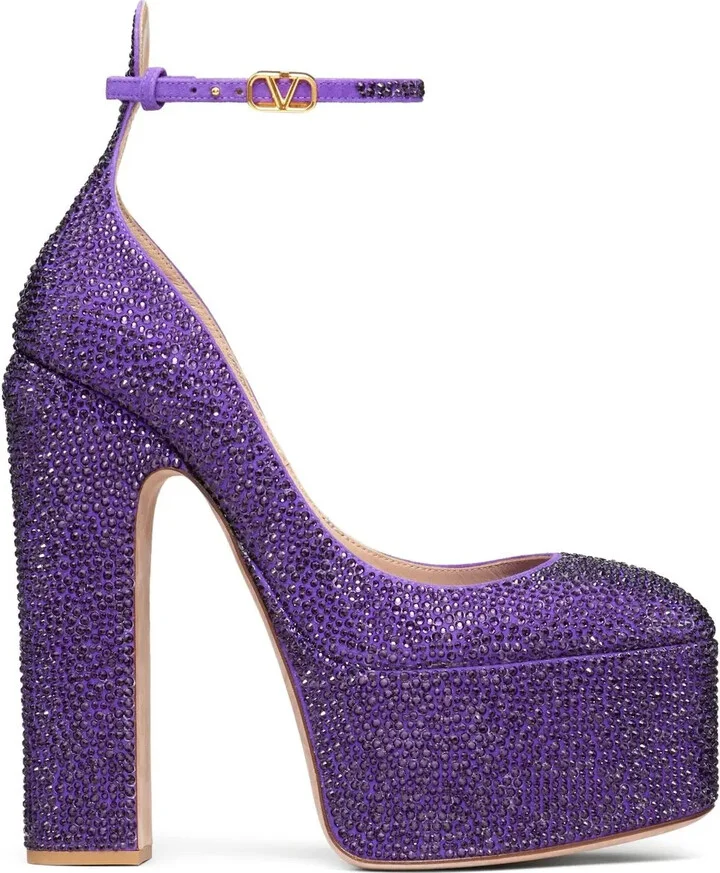 Tan-Go 155mm crystal embellished pumps
