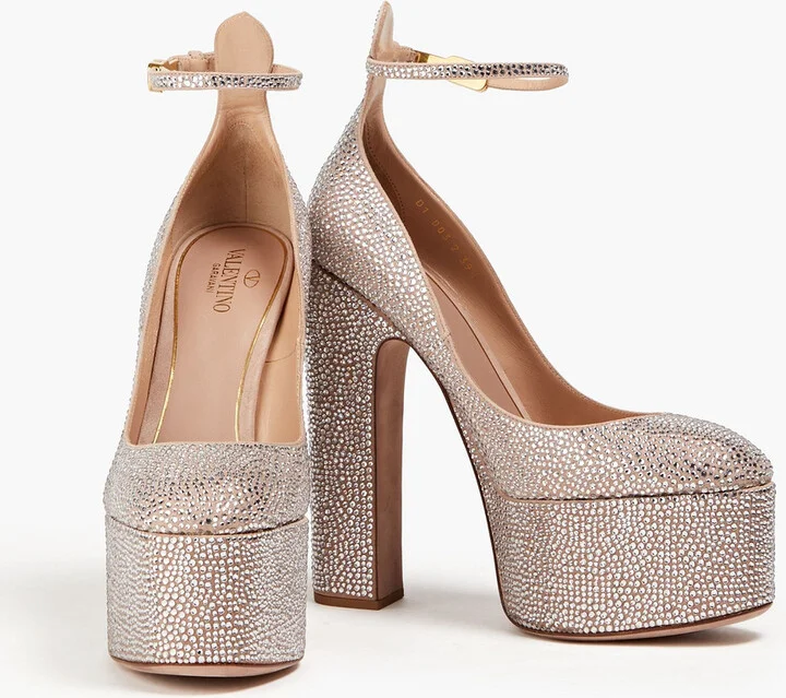 Tan-Go crystal-embellished suede platform pumps - Image 2