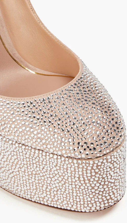 Tan-Go crystal-embellished suede platform pumps - Image 4
