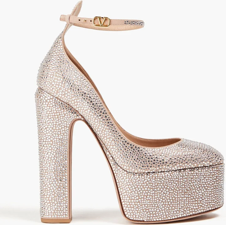 Tan-Go crystal-embellished suede platform pumps