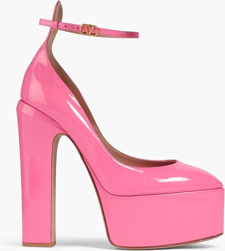 Tan-Go patent-leather platform pumps