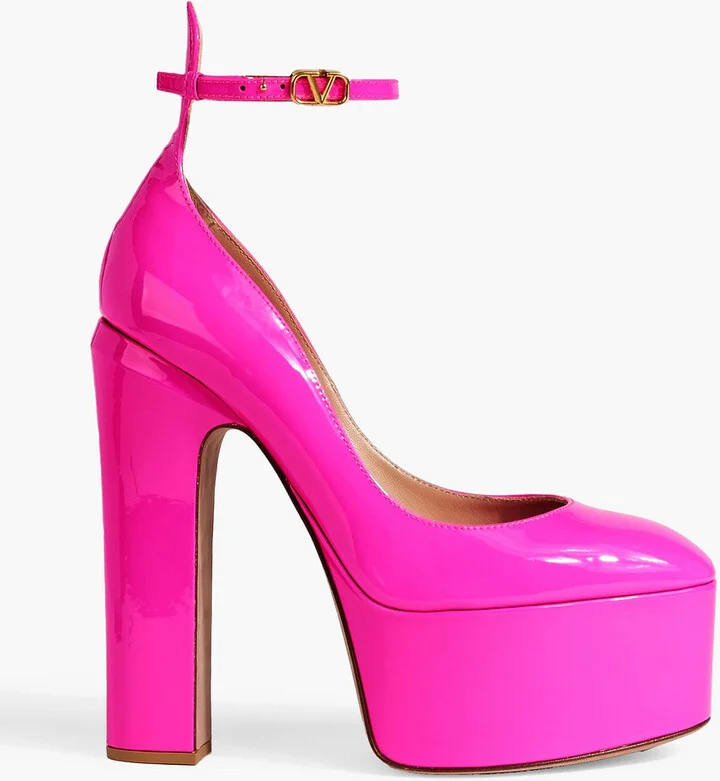 Tan-Go patent-leather platform pumps
