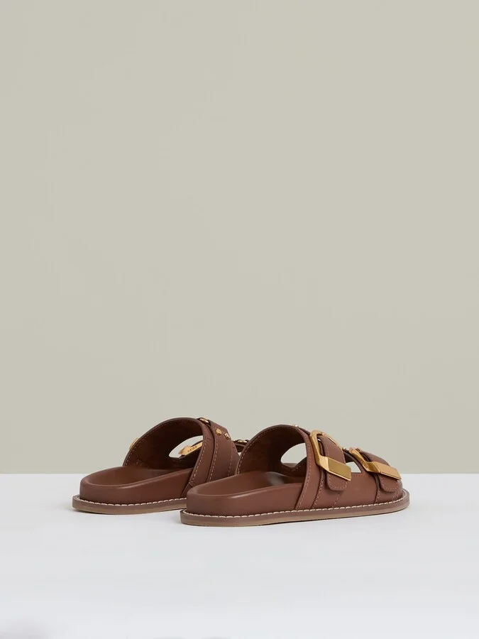 Tan Leather Buckled Slip-on Sandals - Image 4