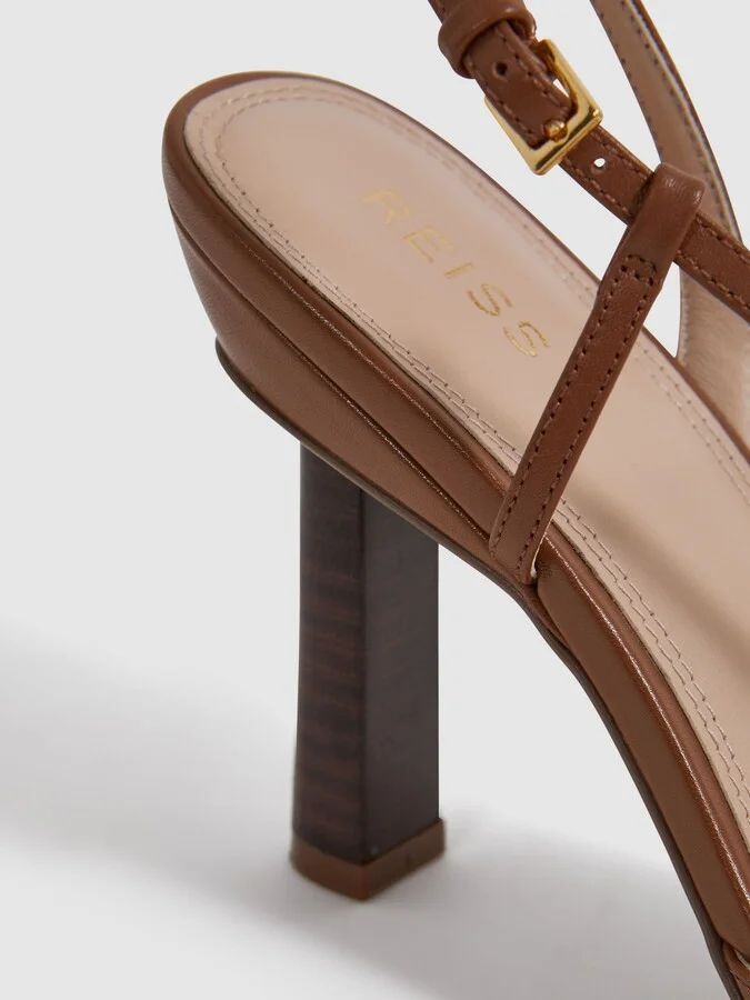 Tan Leather Clear Strap Block Heels - Image 5